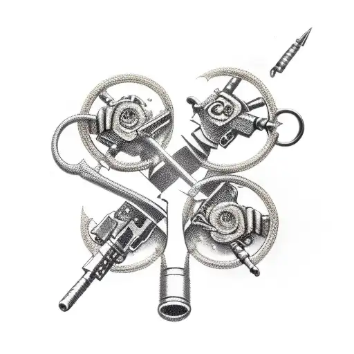 gun and bullets with a broken chain tattoo design idea