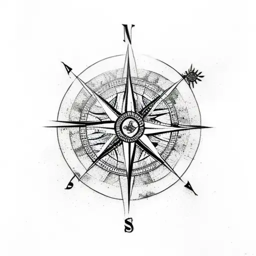 A compass with a mountain & prayer flag and a beyond limits themed tattoo tattoo design idea