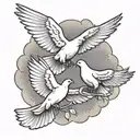 2 white doves flying and a small boy holding his fathers hand walking tattoo design idea
