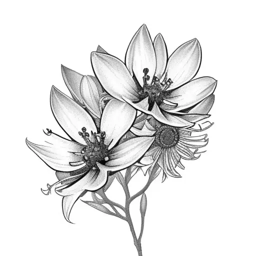 honeysuckle and aster bouquet  tattoo design idea