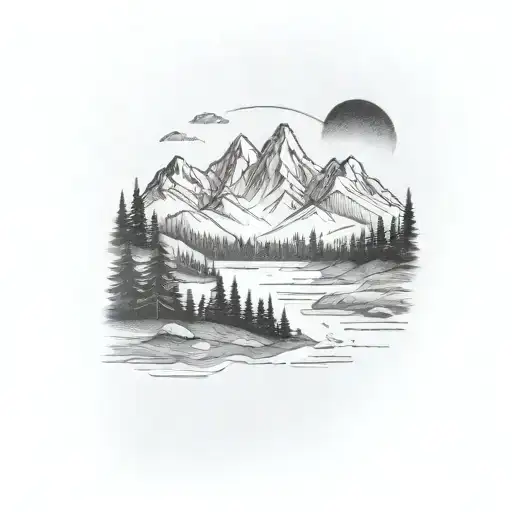 arm band with mountains and forest tattoo design idea