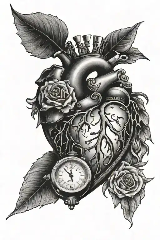 heart and rolex crone tattoo design idea