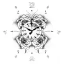 clock with roses tattoo design idea