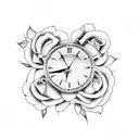 clock with roses tattoo design idea