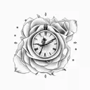 clock with roses tattoo design idea