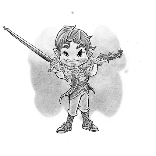 ombre peter pan qui chuchotte avec petite fée clochette tattoo design idea