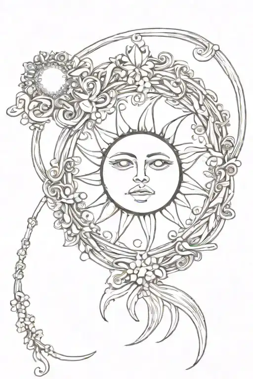 feminine sun moon intertwined tiara tattoo design idea
