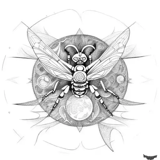 warrior wasp, moon cycles and lat long coordinate  tattoo design idea