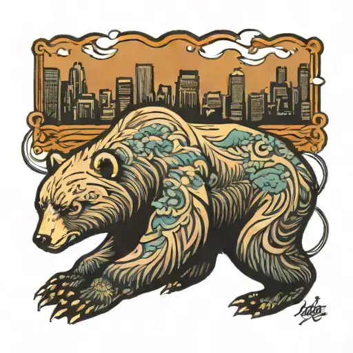 bear Los Angeles skyline tattoo design idea