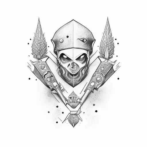 manopla medieval segurando um raio com a mão fechada tattoo design idea