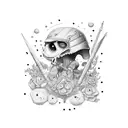 manopla medieval segurando um raio com a mão fechada tattoo design idea