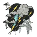 storm cloud with lightning bolt and rain falling tattoo design idea