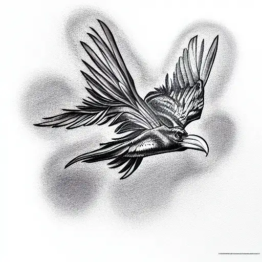 flying raven bird tattoo design idea
