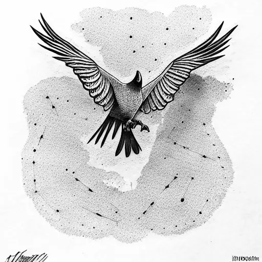 flying raven bird tattoo design idea