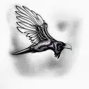flying raven bird tattoo design idea