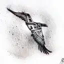flying raven bird tattoo design idea