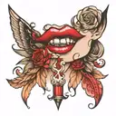 girl wearing lipstick  tattoo design idea