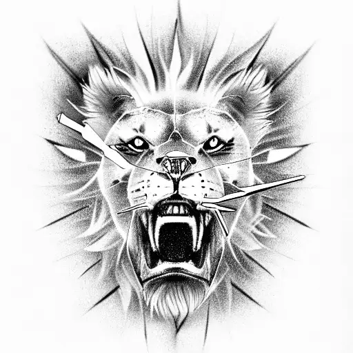 roaring lion and a timepiece tattoo design idea
