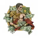 Julius Caesar statue counting money tattoo design idea