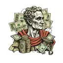 Julius Caesar statue counting money tattoo design idea