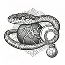A diamondback snake intertwined with basketball and baseball equipment, representing the Arizona Diamondbacks and Phoenix Suns tattoo design idea