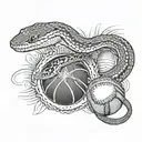 A diamondback snake intertwined with basketball and baseball equipment, representing the Arizona Diamondbacks and Phoenix Suns tattoo design idea