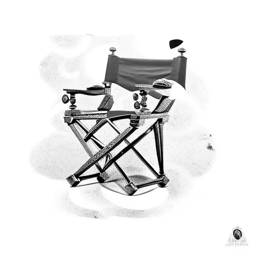A TV director's chair with soccer-themed carvings tattoo design idea