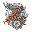 spartan lion clock face tattoo design idea