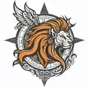 spartan lion clock face tattoo design idea