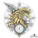 spartan lion clock face tattoo design idea