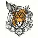 spartan lion clock face tattoo design idea