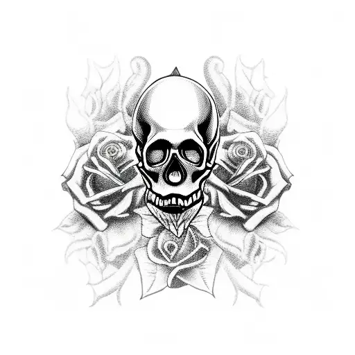 Skull with roses and a dragon tattoo design idea