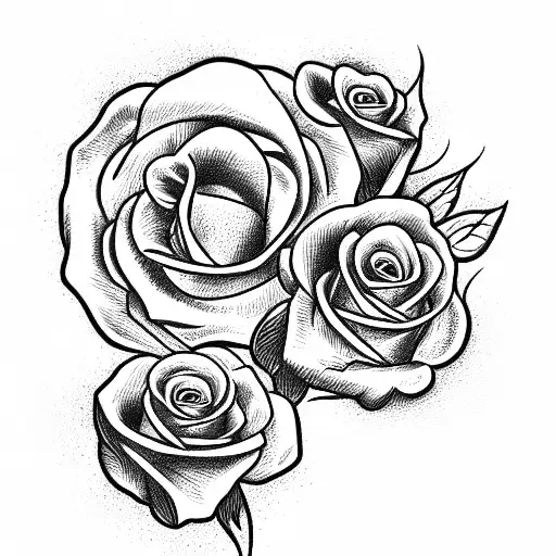 Traditional Roses And Skull Tattoo Design