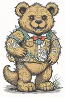 fluffy teddy bear stepping out of a trex costume standing tattoo design idea