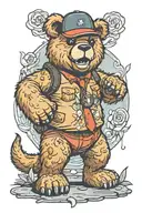 fluffy teddy bear stepping out of a trex costume standing tattoo design idea