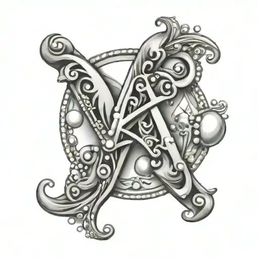 letters A K A surrounded by diamond and pearls inside tattoo design idea