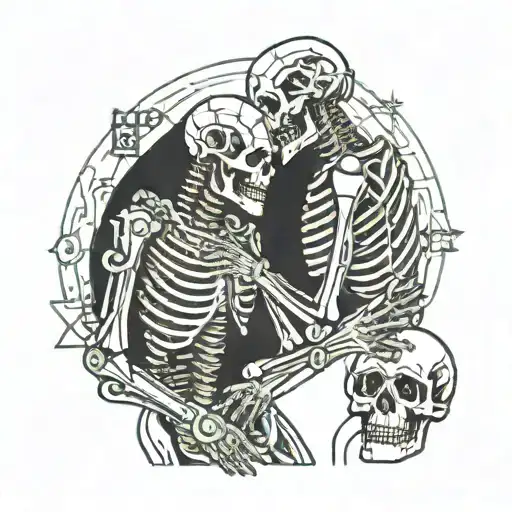 2 skeletons hugging  with "revenge" underneath tattoo design idea