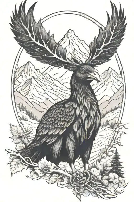hunting turkey elf mountain peak tattoo design idea