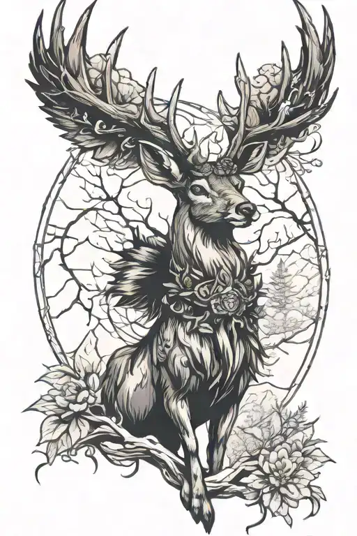 hunting deer turkey elf mountain  tattoo design idea