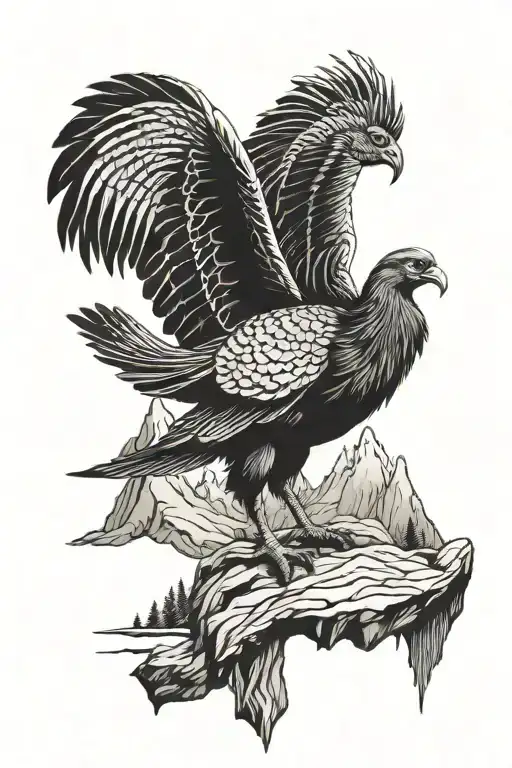 hunting turkey elf mountain peak tattoo design idea