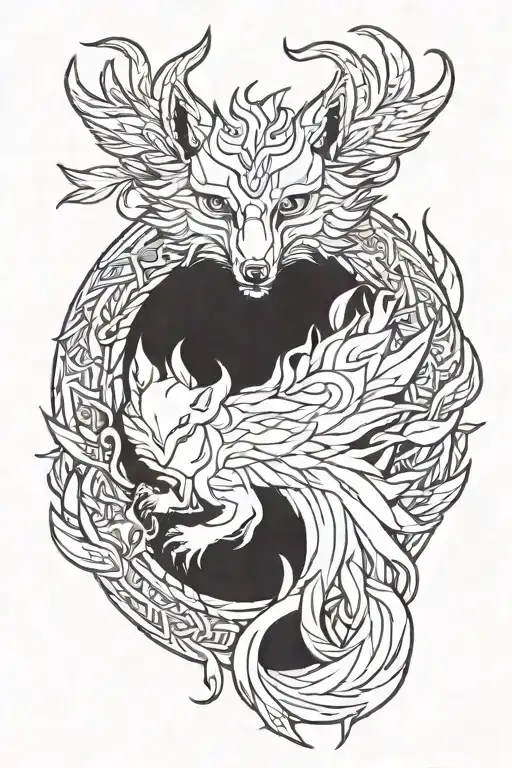 9 Tailed fox 333 angel number tattoo design idea