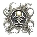 3D biohazard symbol, meticulously crafted to convey the inherent dangers and pervasive toxicity of the environment. Posi tattoo design idea