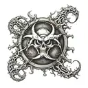 3D biohazard symbol, meticulously crafted to convey the inherent dangers and pervasive toxicity of the environment. Posi tattoo design idea