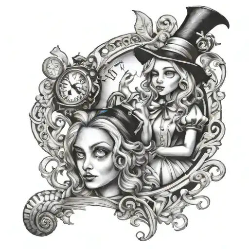 Crazy Alice In Wonderland tattoo design idea