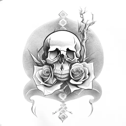 skull, hourglass, tree of life, black rose, smoke tattoo design idea