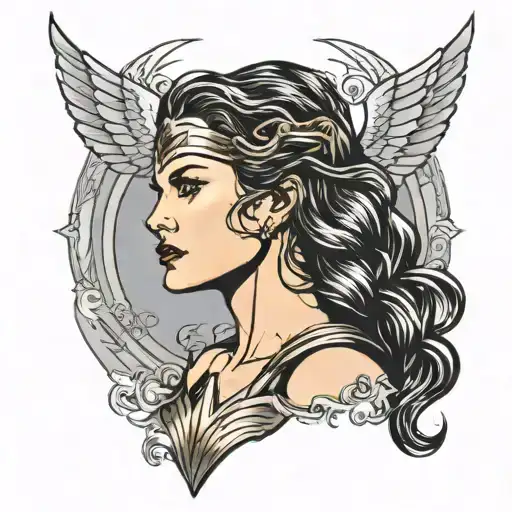 wonder woman face profile holding tattoo design idea