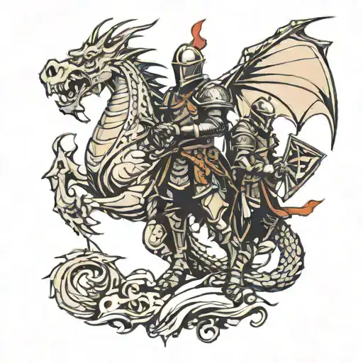 knight and dragon in shadow  tattoo design idea