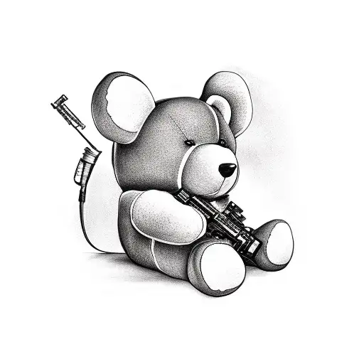 teddy bear holding an m16 gun tattoo design idea