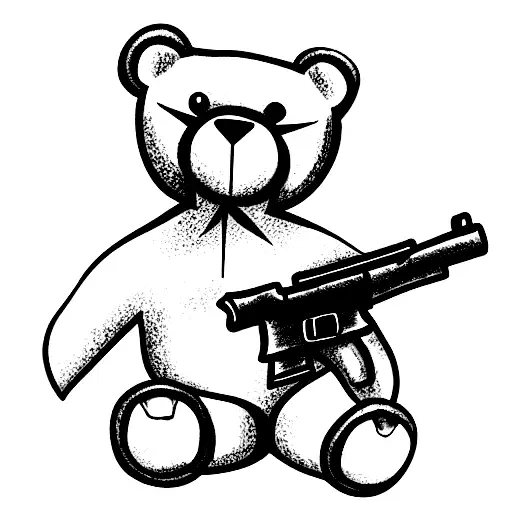 teddy bear holding an m16 gun tattoo design idea