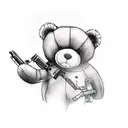 a cute teddy bear standing and holding an m16 gun tattoo design idea